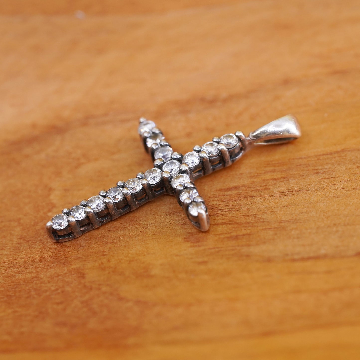 Vintage Sterling silver handmade pendant, 925 cross with Cz inlay, Christian