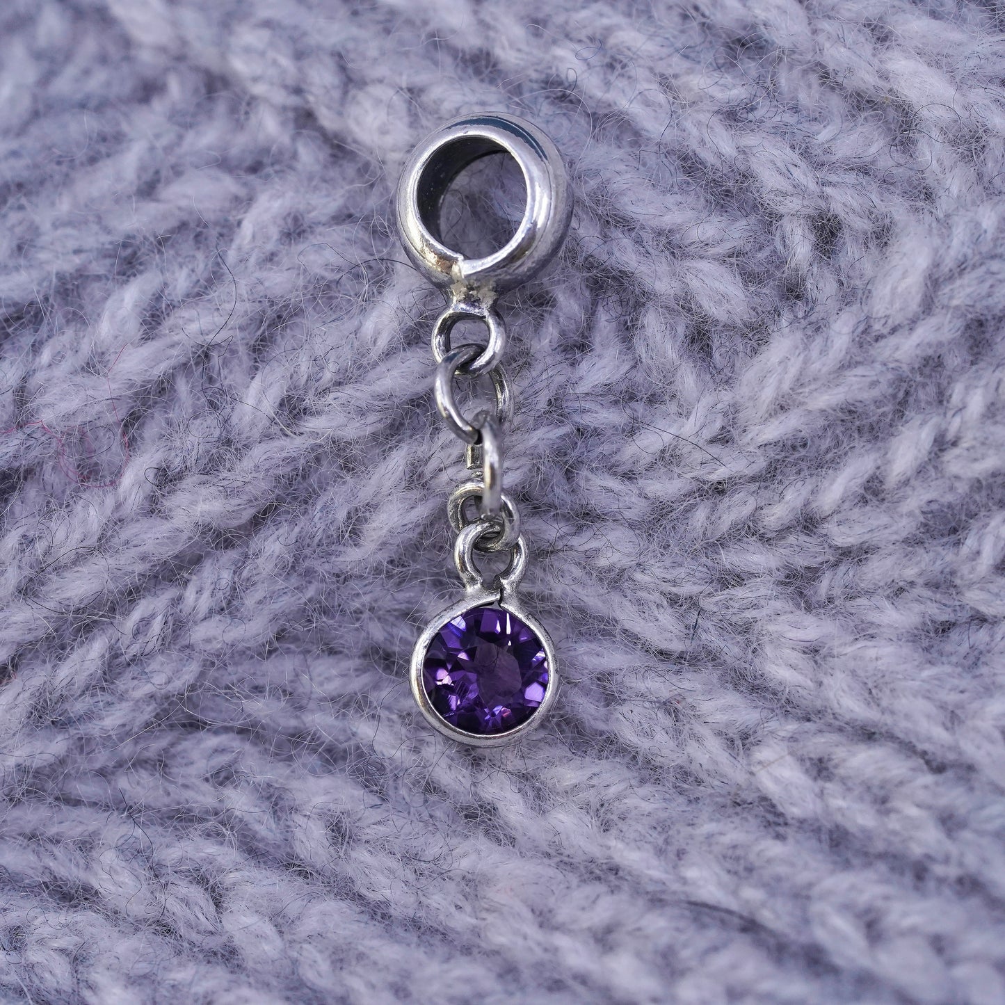 Vintage Sterling 925 silver handmade charm pendant with amethyst