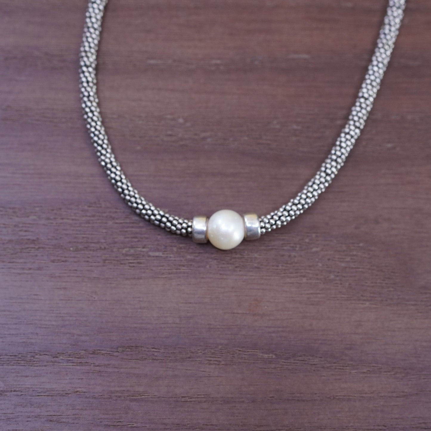 16”, Sterling 925 silver handmade necklace with 6mm freshwater pearl