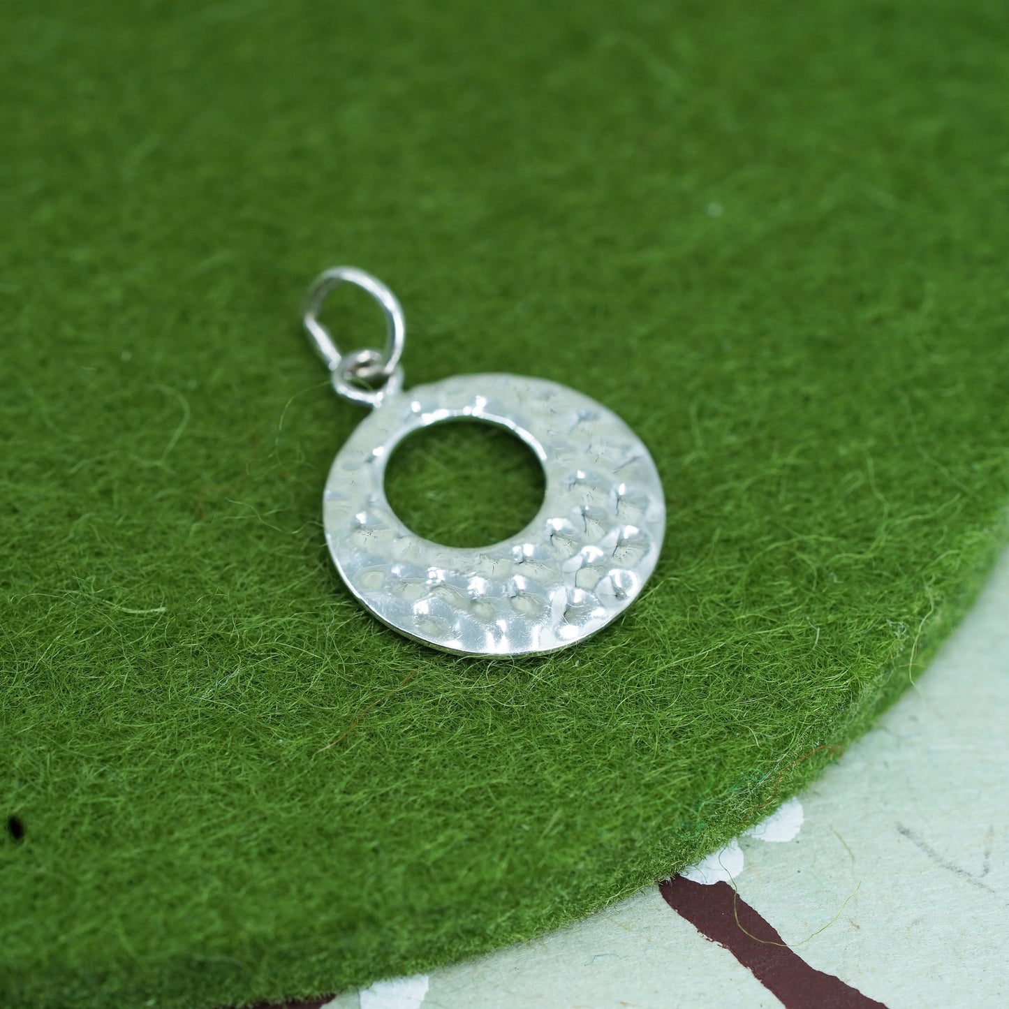 Vintage Sterling silver pendant, 925 hammered disc charm