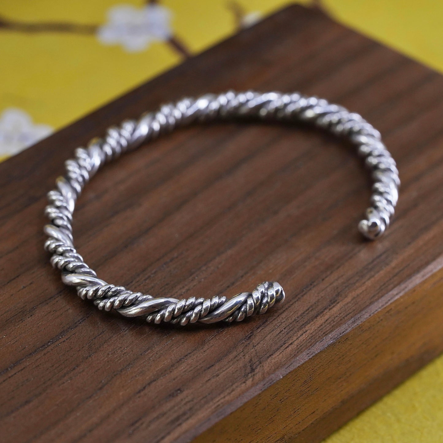 6”, Vintage Sterling silver handmade bracelet, 925 twisted cable cuff