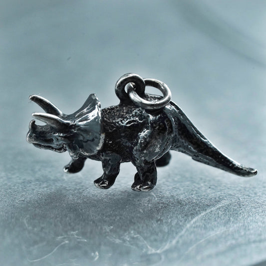 Vintage Sterling silver handmade dinosaur charm, 925 xenoceratops pendant