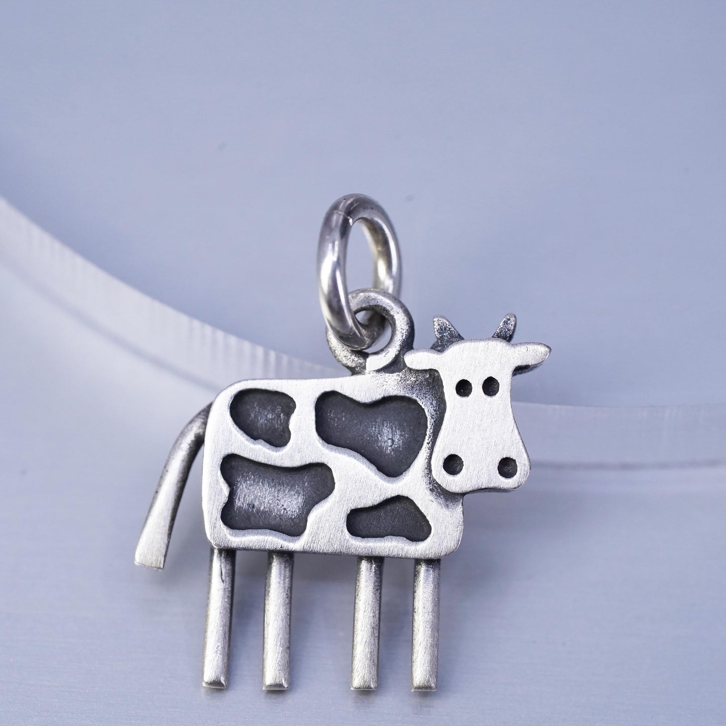 Vintage Sterling silver handmade charm, 925 mill cow pendant