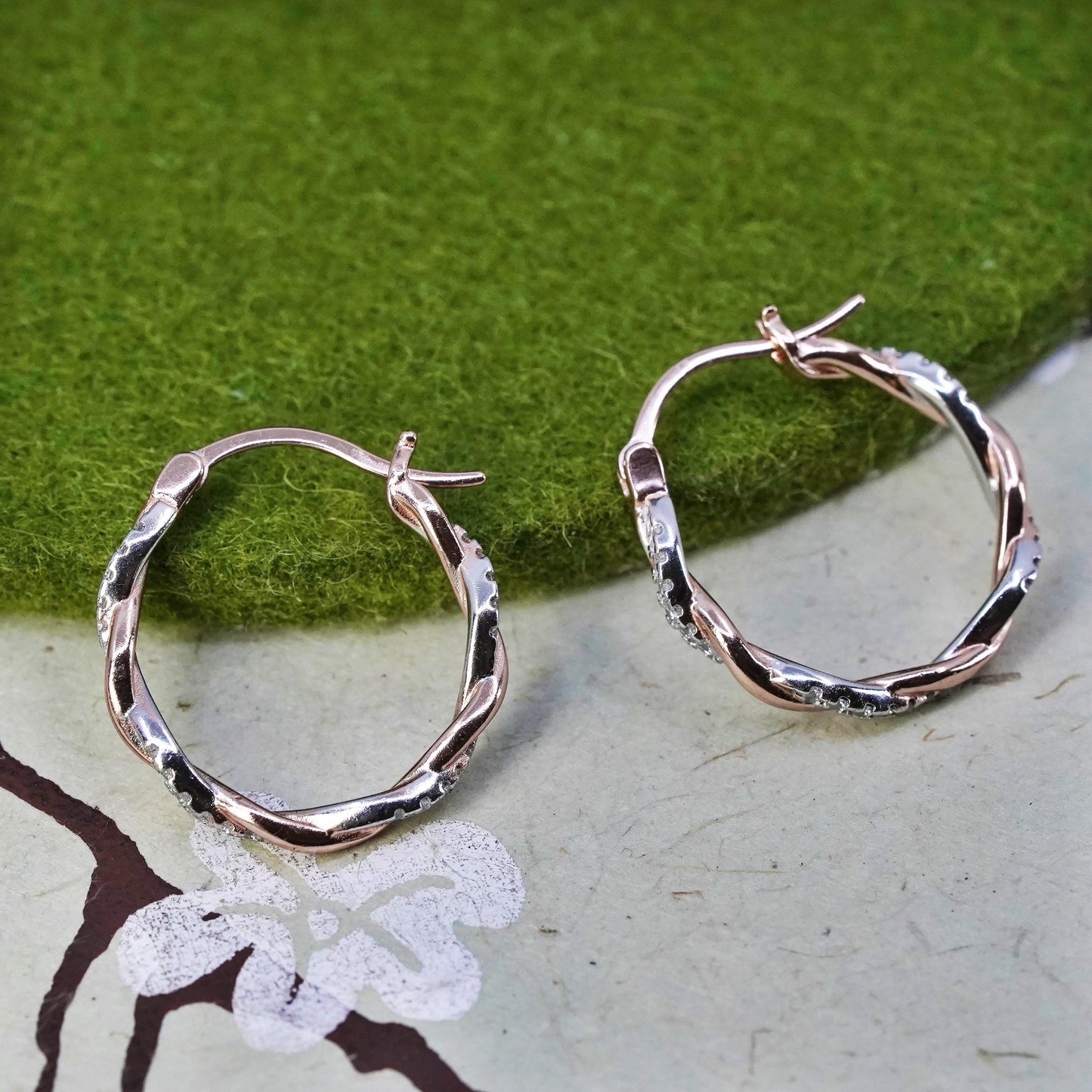 0.75”, vermeil rose gold over sterling silver earrings, 925 hoops, huggie cz