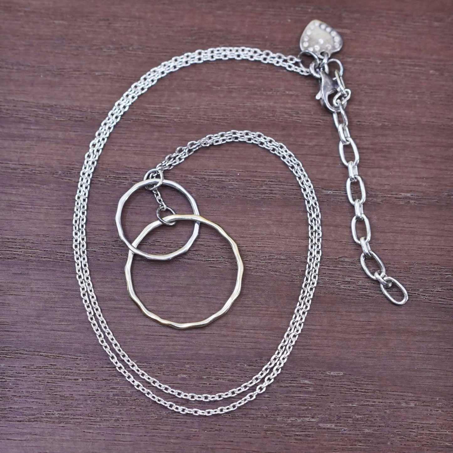 16+2”, Italy Sterling 925 Silver Circle Chain Necklace W/ entwined circle