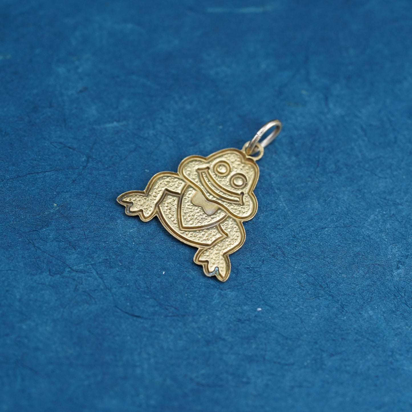 Vintage brass handmade pendant, yellow tone frog charm