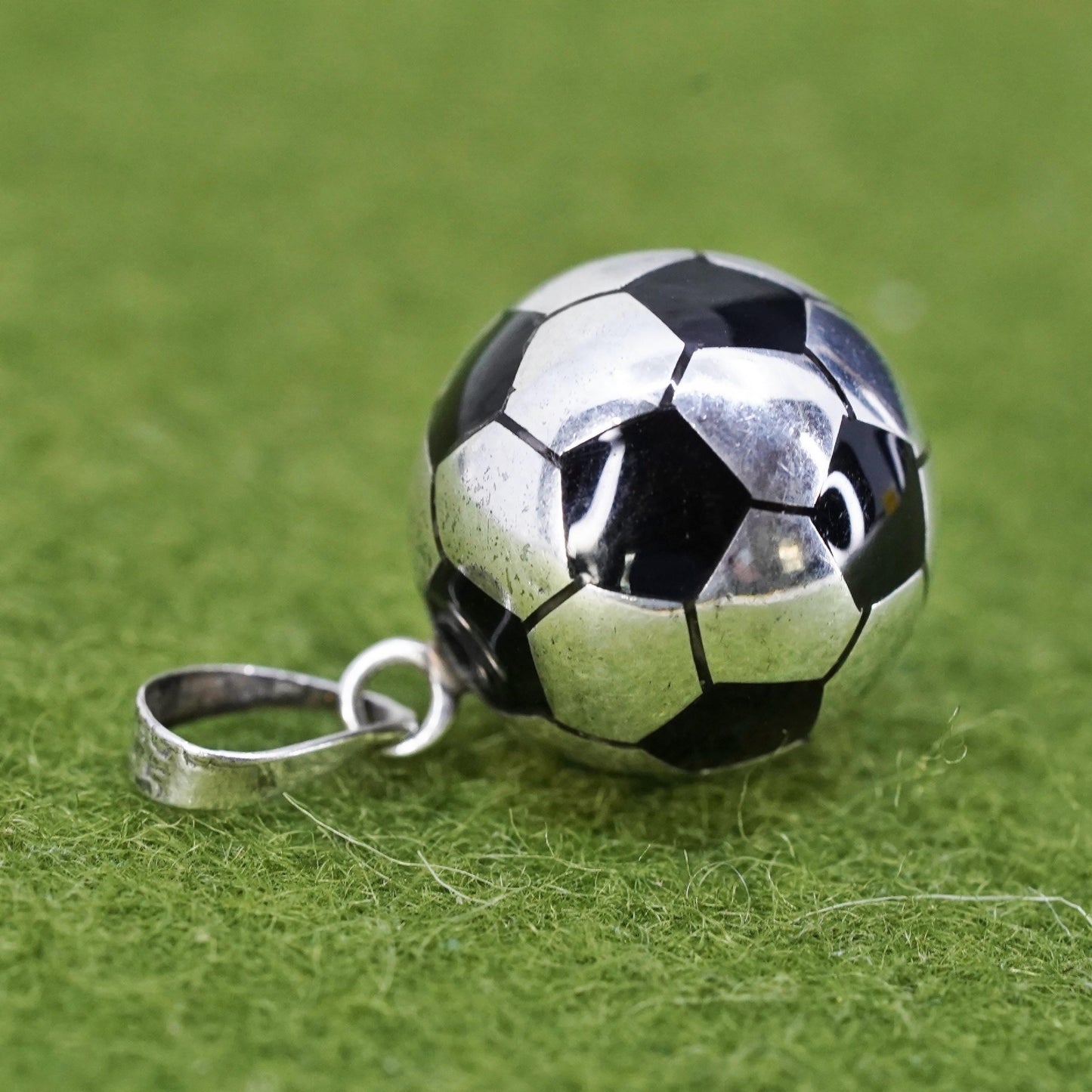 sterling silver pendant, 925 Mexico silver 3D football soccer charm enamel