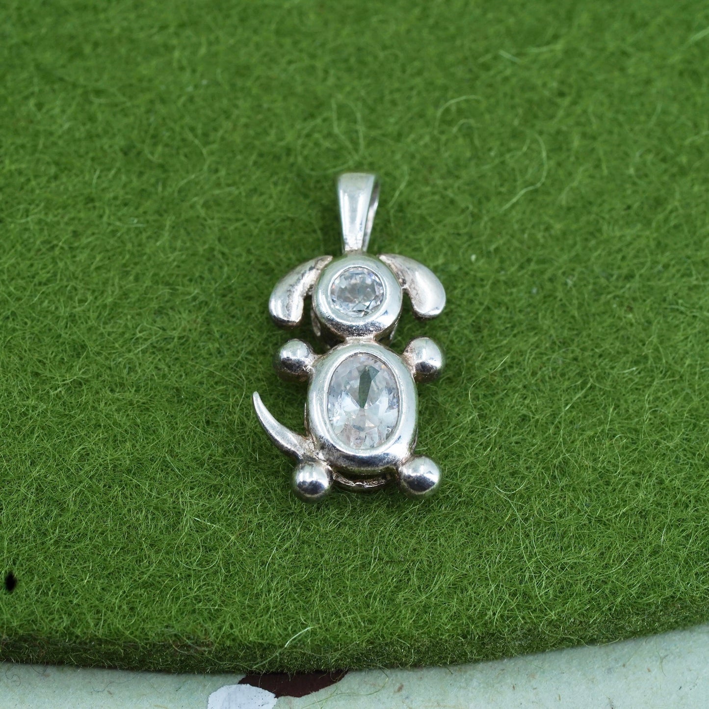 Sterling 925 silver doggy dog puppy birthstone pendant charm with Cz