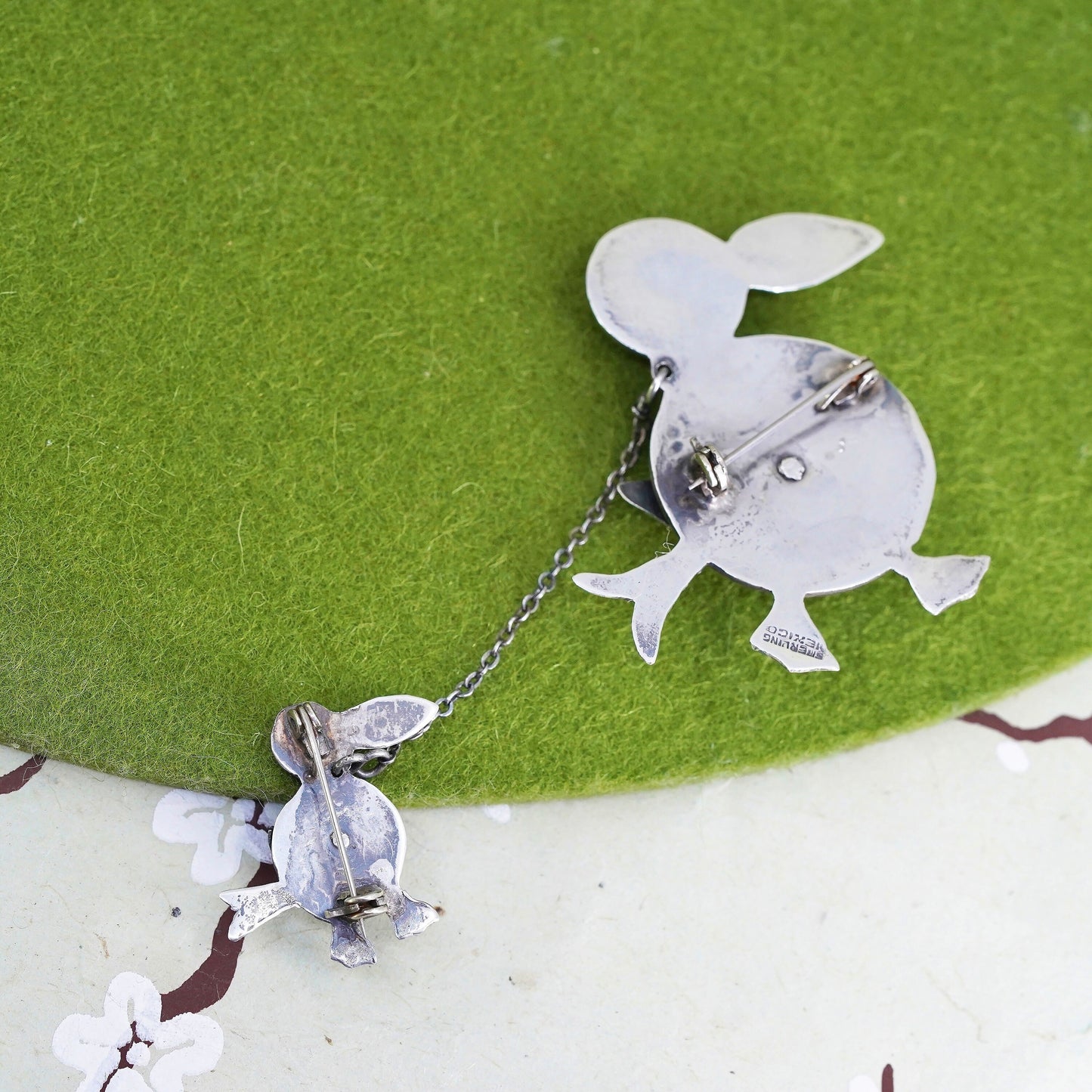 Mexican Sterling silver handmade brooch, 925 silver mother and baby bird pins