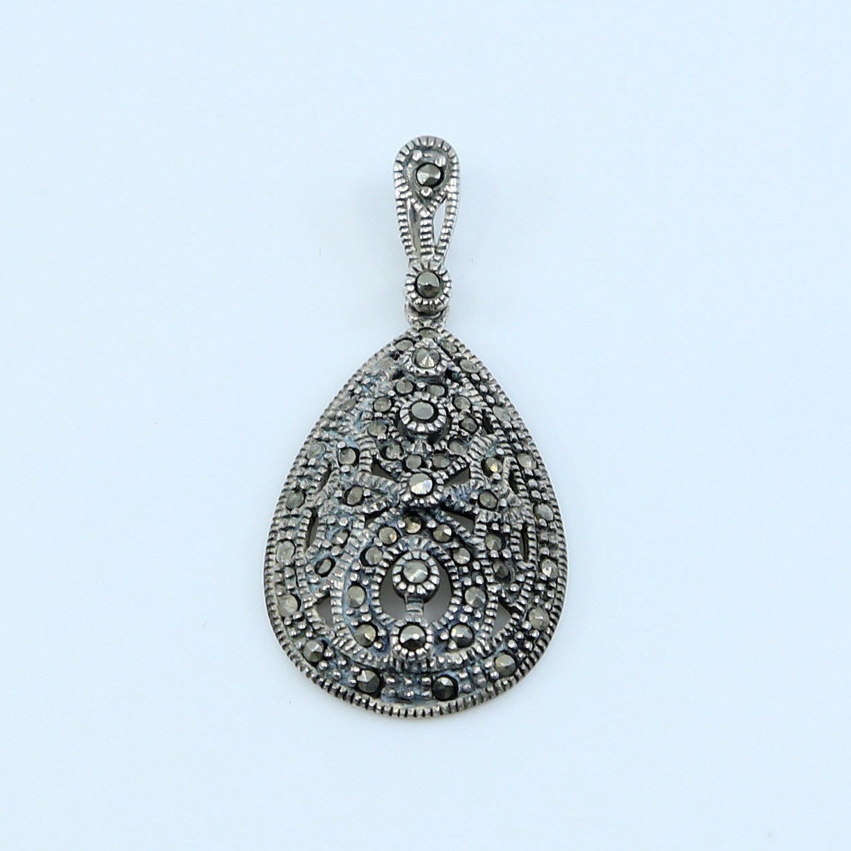 VTG sterling silver handmade pendant, 925 with marcasite