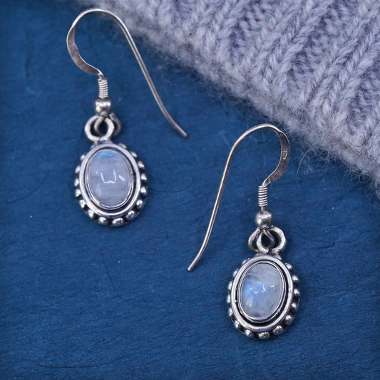 Vintage Sterling 926 silver handmade earrings with oval moonstone and beads