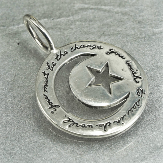 Sterling silver circle 925 star pendant “you must be the change to see in world