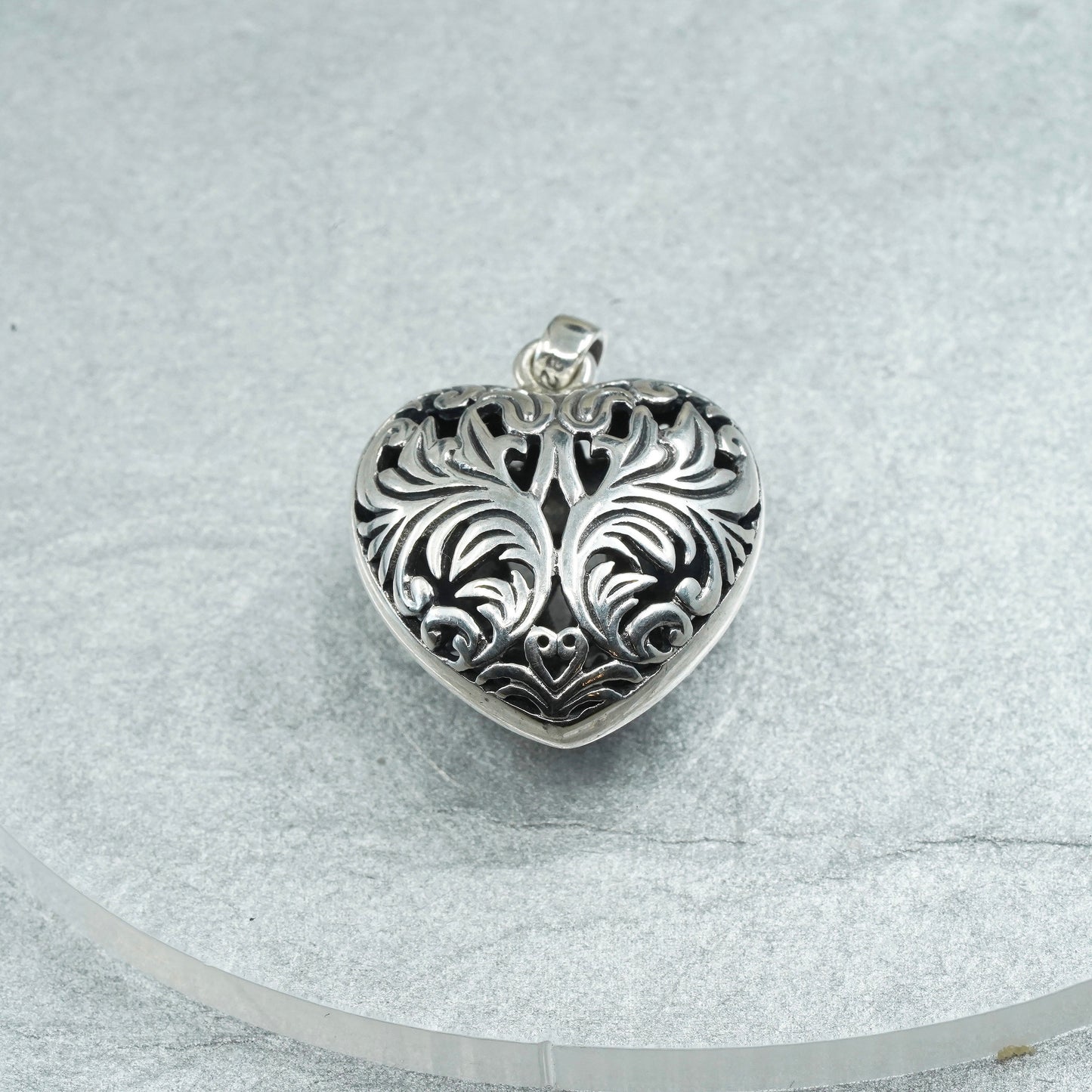 Vintage sterling 925 silver Jezlaine filigree heart pendant charm