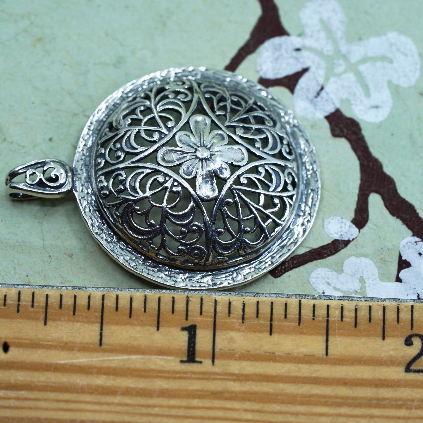 vtg Israel PAZ PZ Sterling 925 silver handmade filigree circle flower pendant