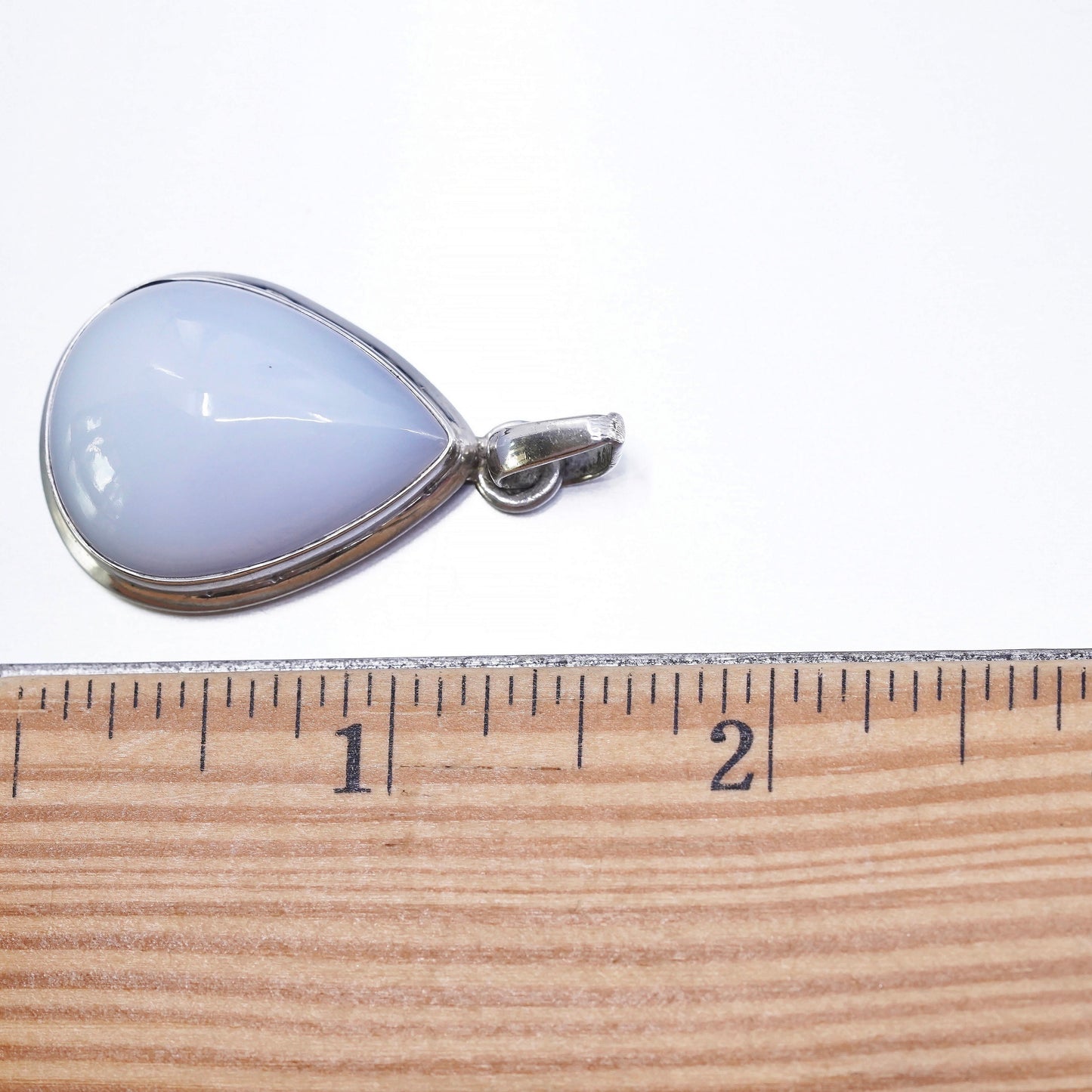 Vintage Sterling silver handmade charm, 925 teardrop pendant white moonstone