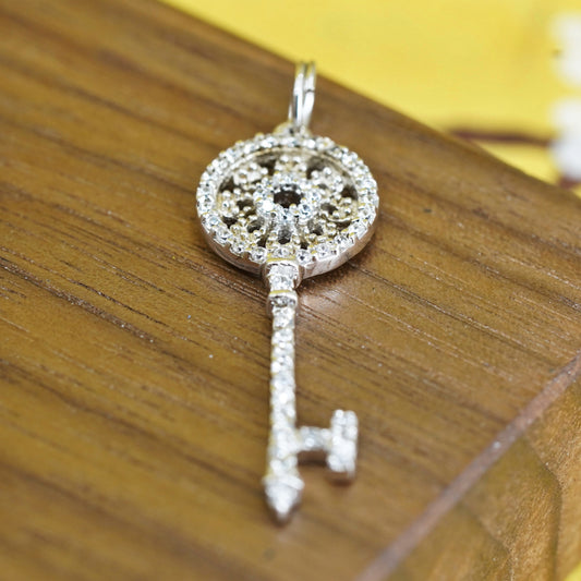 Vintage Sterling silver pendant, 925 key with cluster diamond