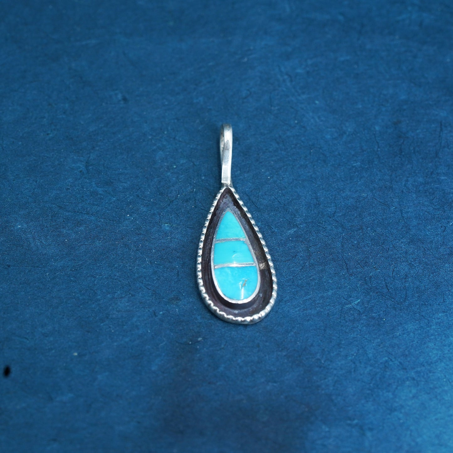 Vintage Zuni Sterling silver handmade pendant, 925 teardrop pendant turquoise