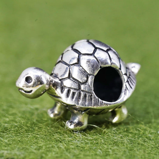 Vintage sterling silver handmade pendant, 925 turtle bead charm