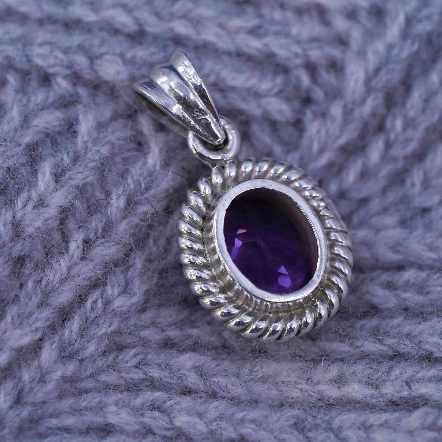 Vintage sterling 925 silver handmade pendant with amethyst and cz