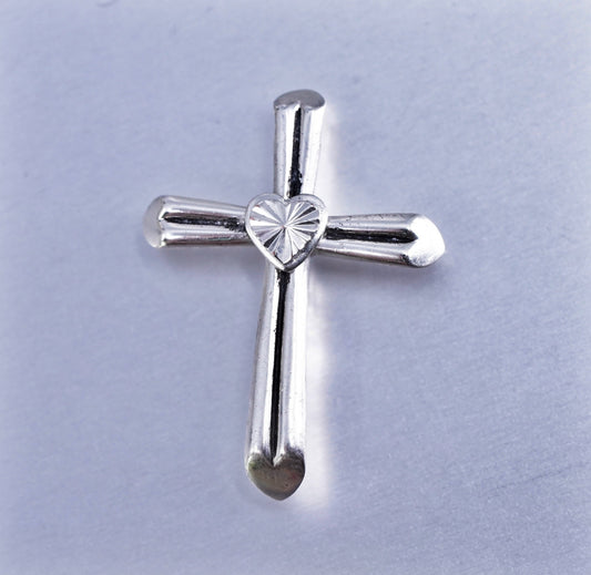 Vintage sterling 925 silver cross pendant with heart