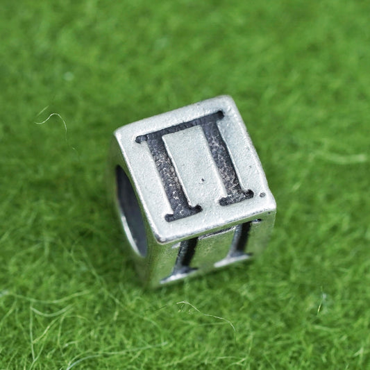 Vintage sterling silver handmade pendant, 925 cube charm engraved letter “N”