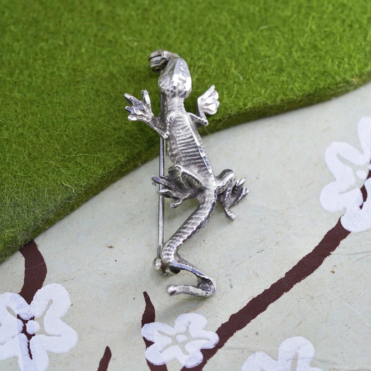 Vintage Sterling silver handmade brooch, 925 lizard pin