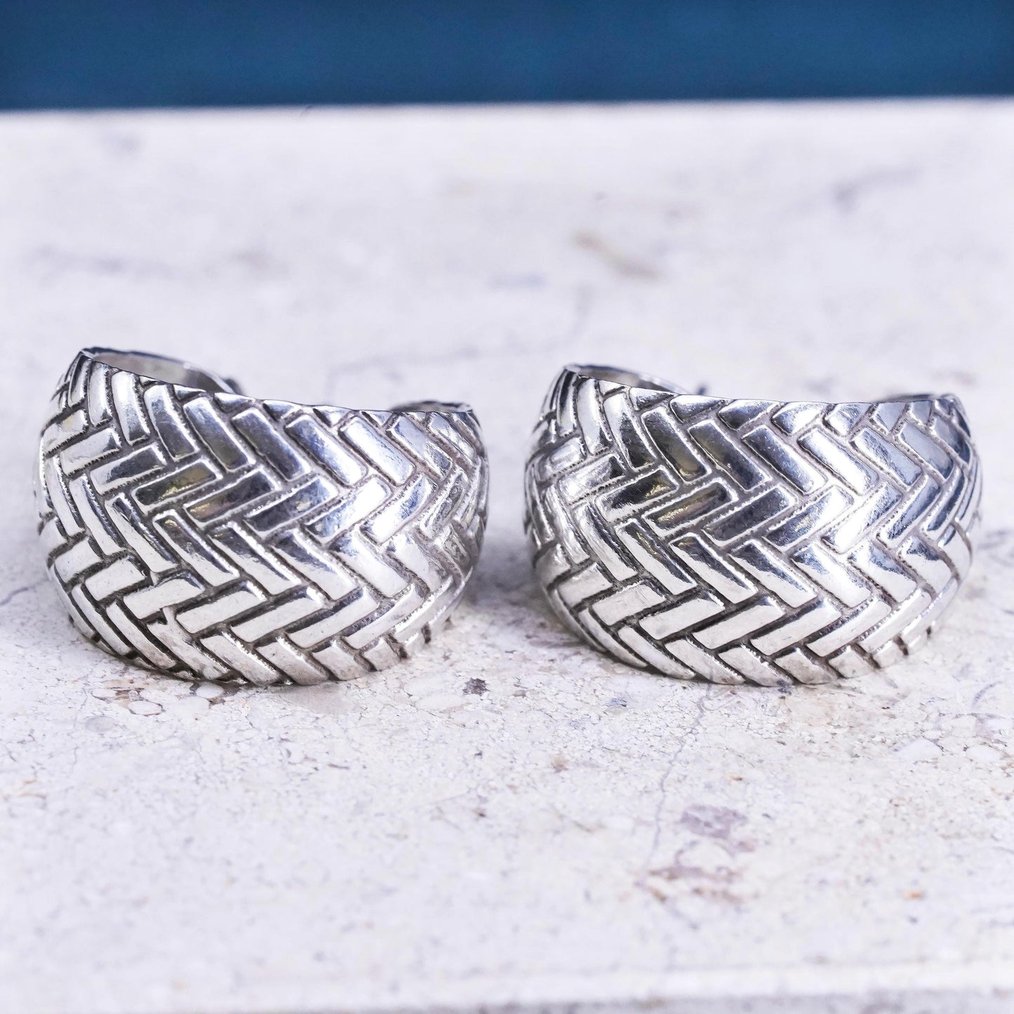 1”, Vintage Native American Sterling Silver Earrings. 925 textured huggie studs