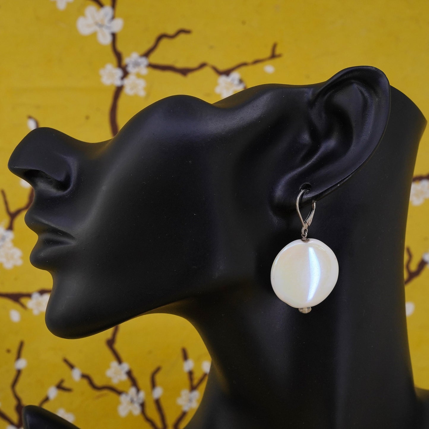 Vintage Sterling 925 silver handmade earrings with white mother of pearl