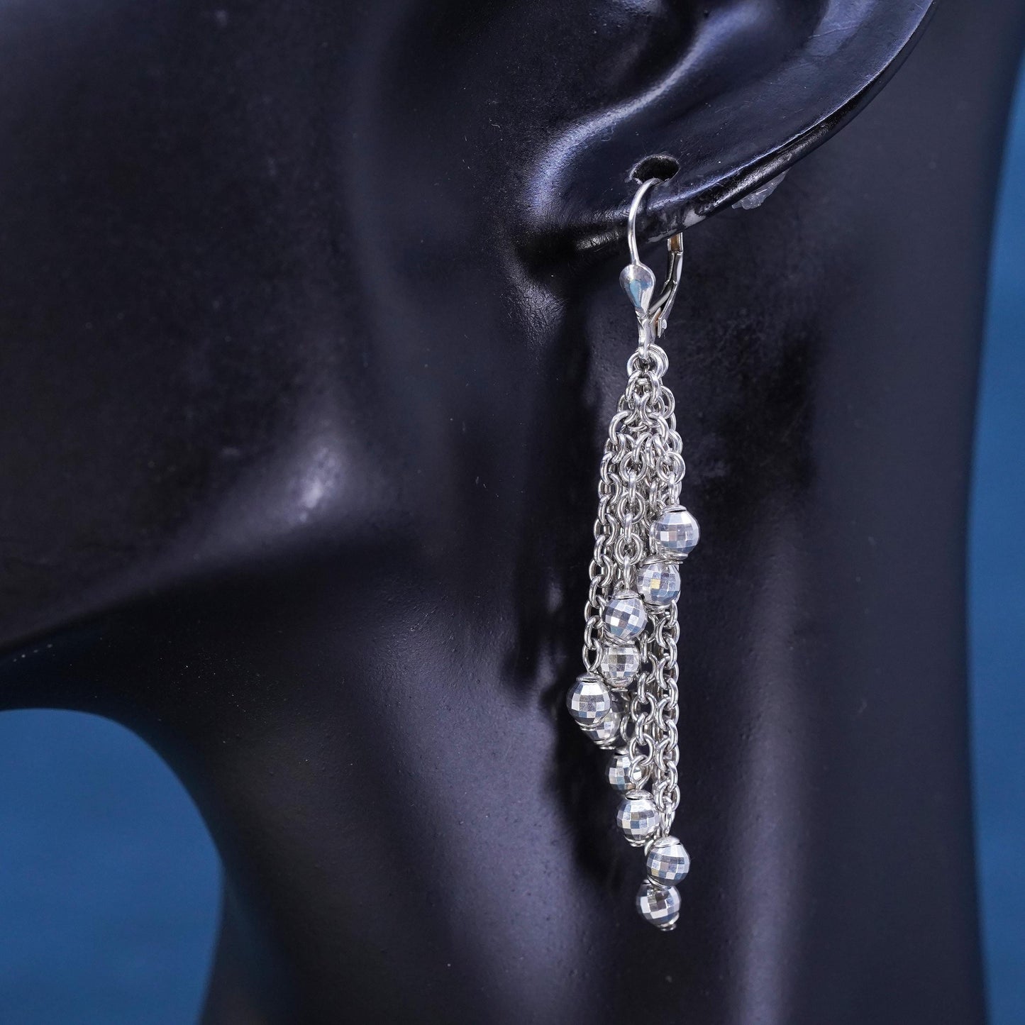 Vintage sterling silver handmade earrings, 925 fringe drops with beads