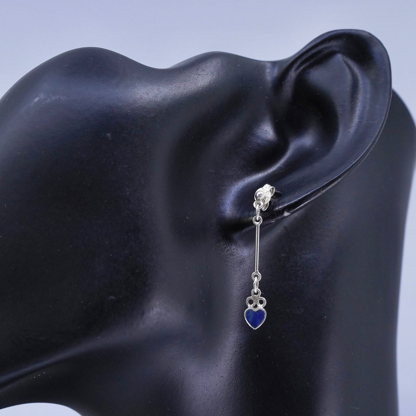 Vintage Sterling 925 silver handmade earrings with heart lapis lazuli