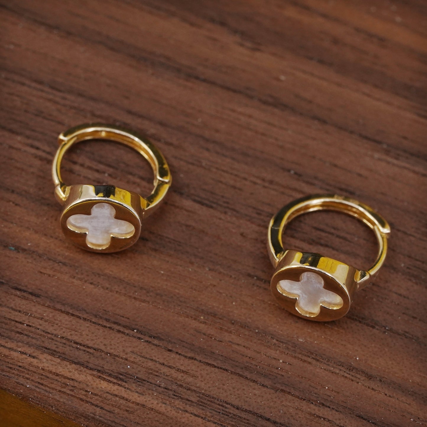 0.5", vermeil gold Sterling silver earrings, 925 huggie hoops mother of pearl