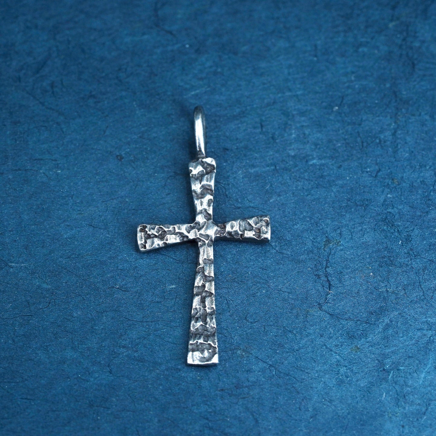 vintage Sterling silver Handmade charm, textured 925 Jesus cross pendant