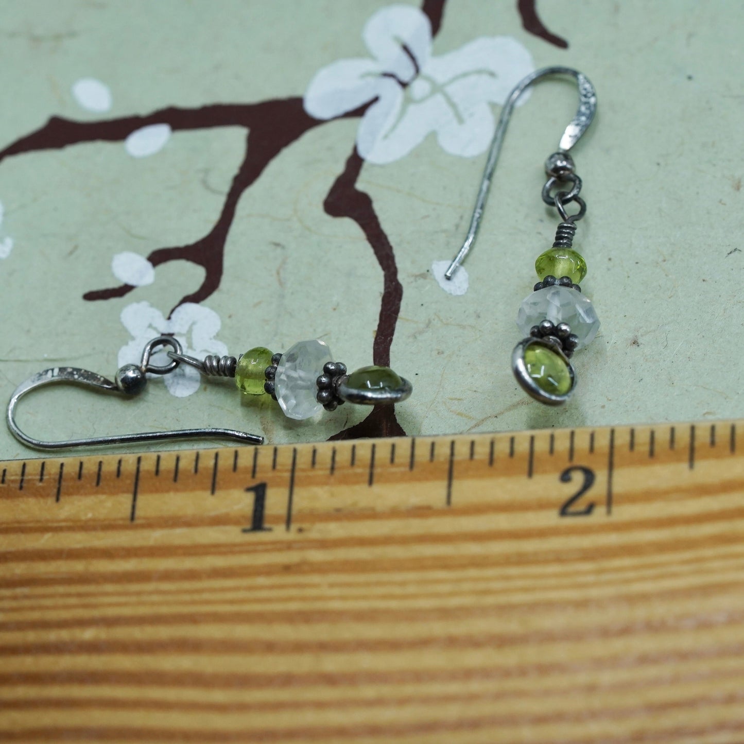 Vintage Sterling 925 silver handmade earrings with moonstone and peridot