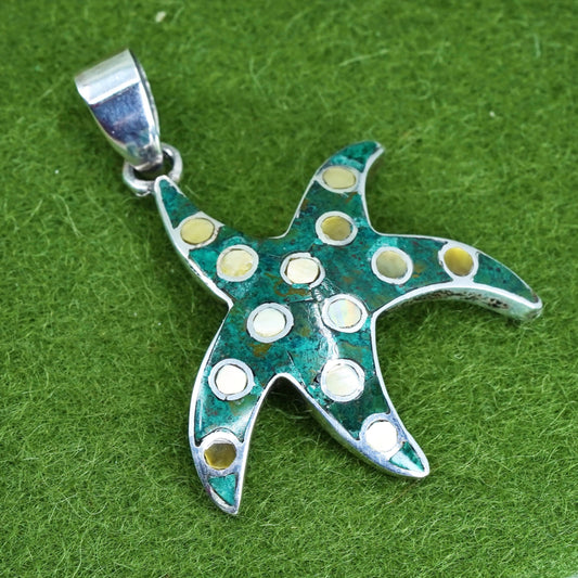 Sterling silver 950 starfish pendant, Peruvian Inca silver, turquoise chakra