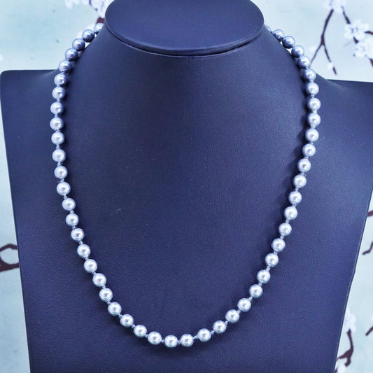 17", Vintage genuine gray pearl beads necklace with 925 sterling silver clasp