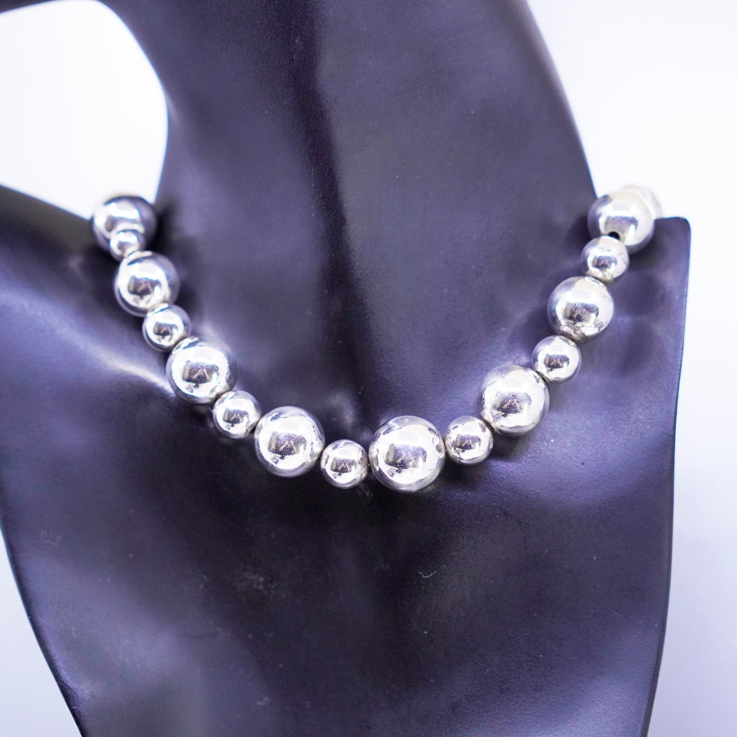 20”, vintage Sterling 925 silver handmade graduated bead chain necklace