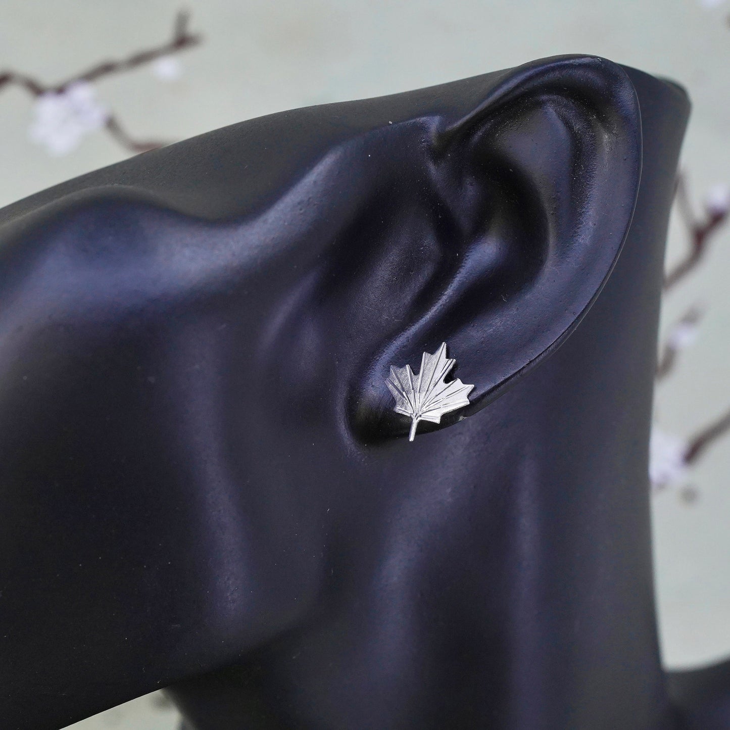 Vintage sterling 925 silver earrings, maple leaf studs, stamped sterling