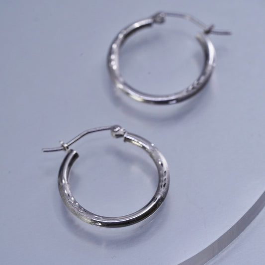 0.75”, vintage Sterling silver handmade earrings, textured 925 hoops