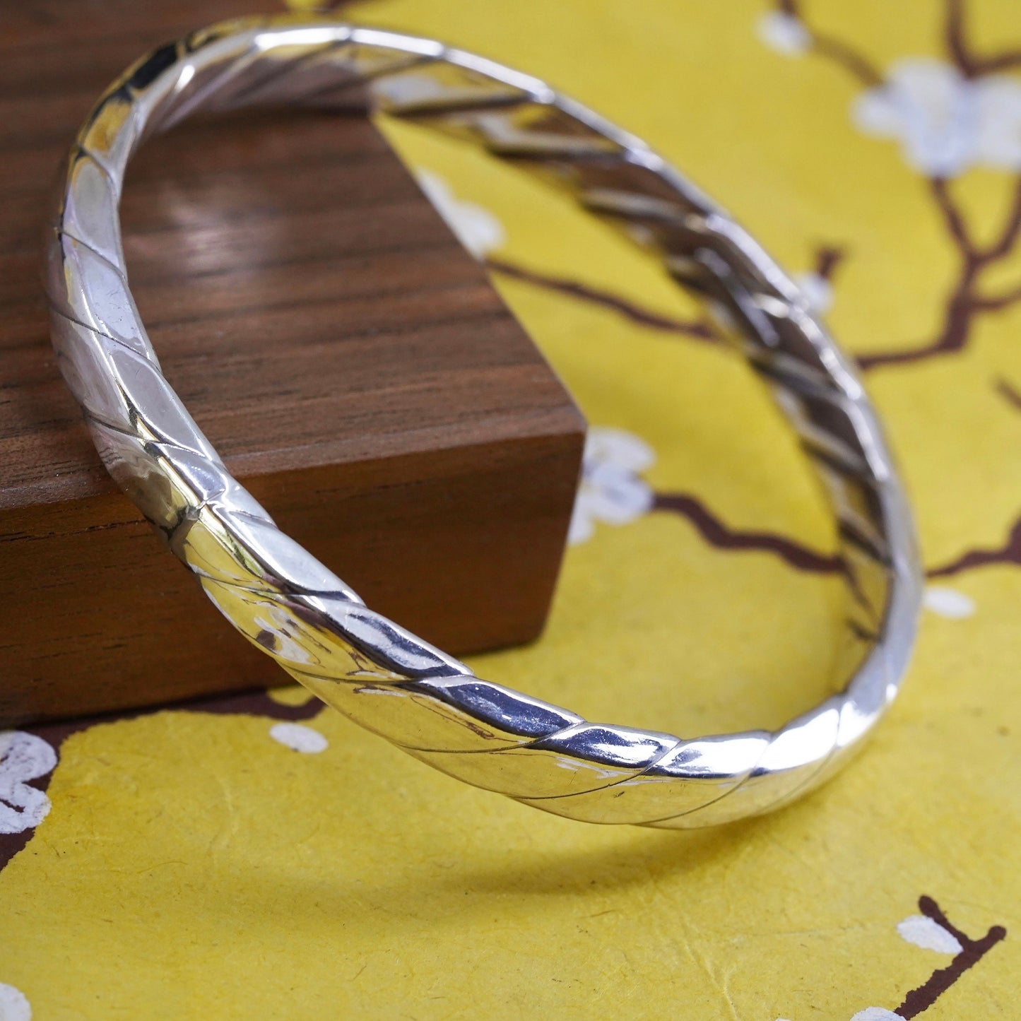 8", Vintage Sterling silver handmade bracelet, 925 twisted bangle