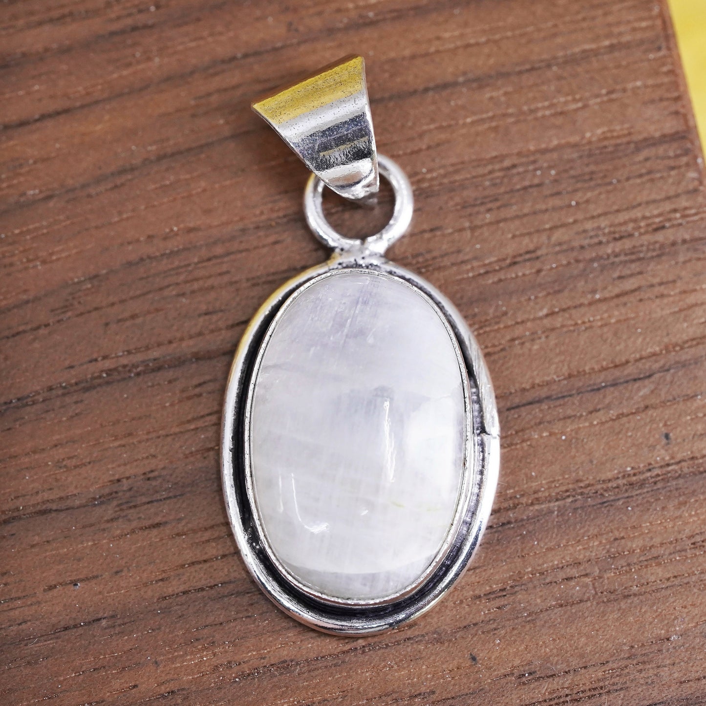 Vintage Sterling 925 Silver Handmade Pendant with oval moonstone