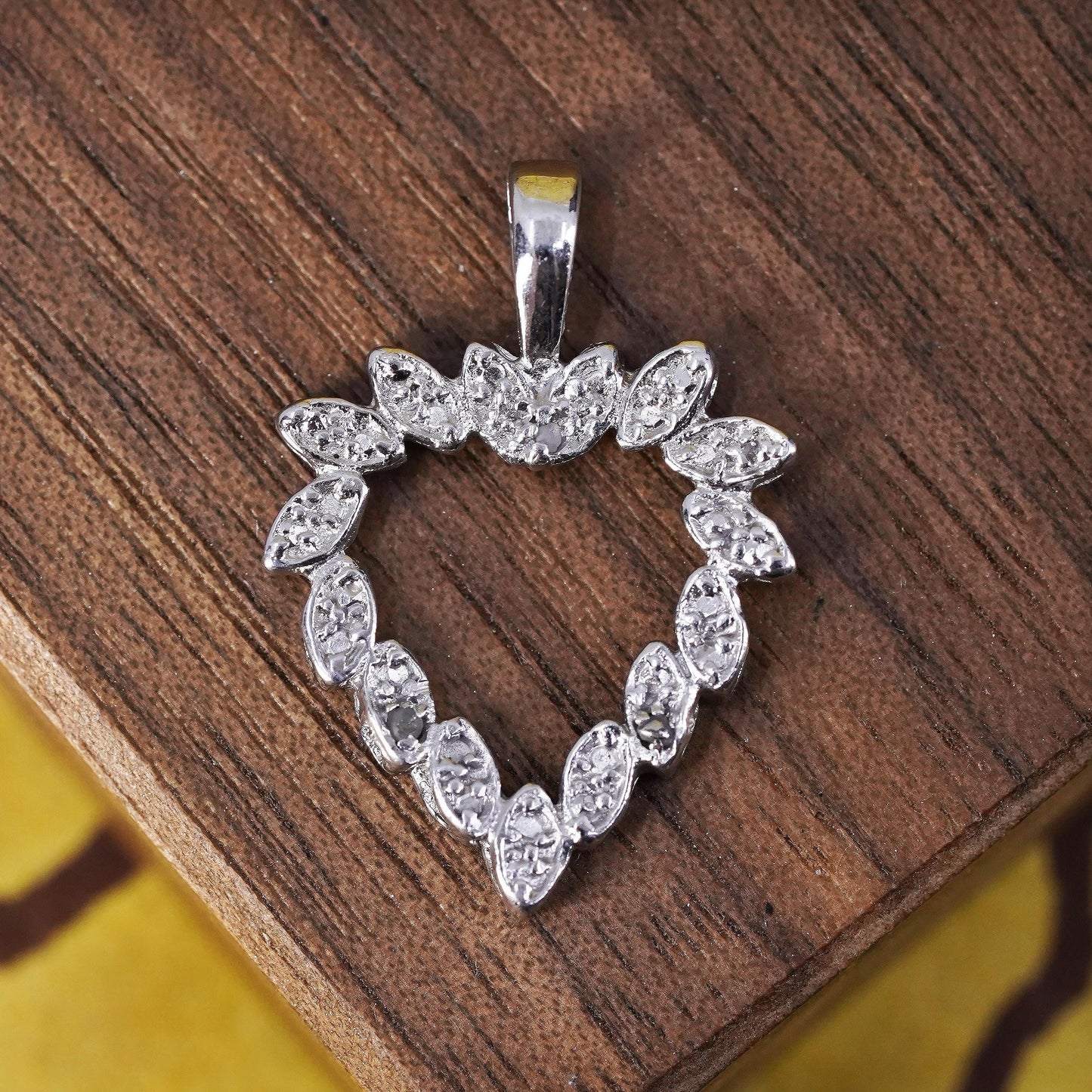 Vintage Sterling 925 silver handmade heart pendant with diamond