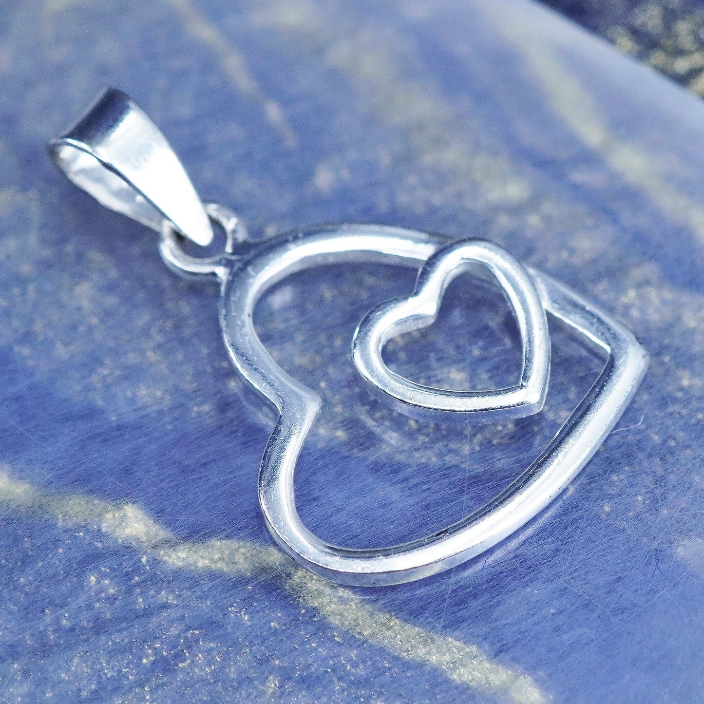 vintage Sterling silver handmade pendant, 925 double heart pendant