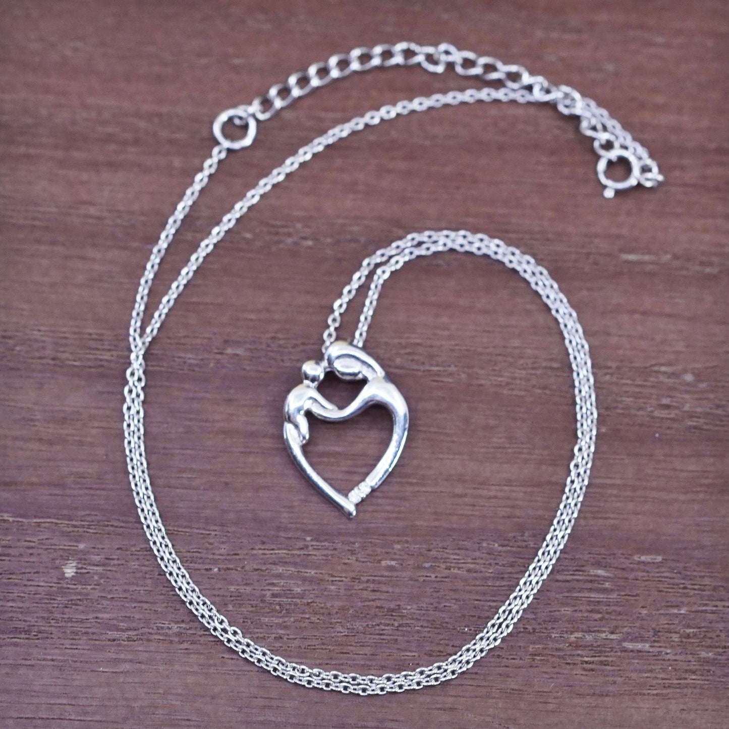 16+2”, Sterling silver necklace, 925 circle chain with mother baby pendant