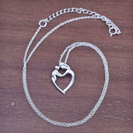 16+2”, Sterling silver necklace, 925 circle chain with mother baby pendant