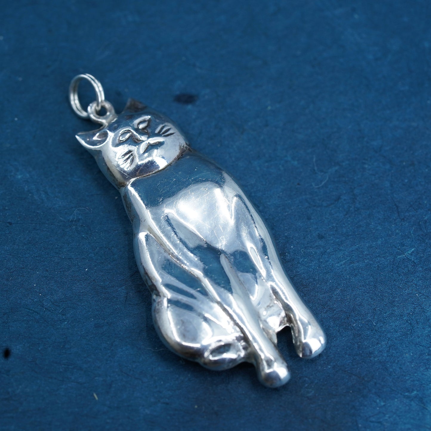 Vintage Sterling silver Handmade pendant, 925 kitty cat