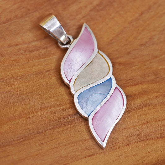 Vintage Sterling 925 silver handmade moon pendant with mother of pearl inlay