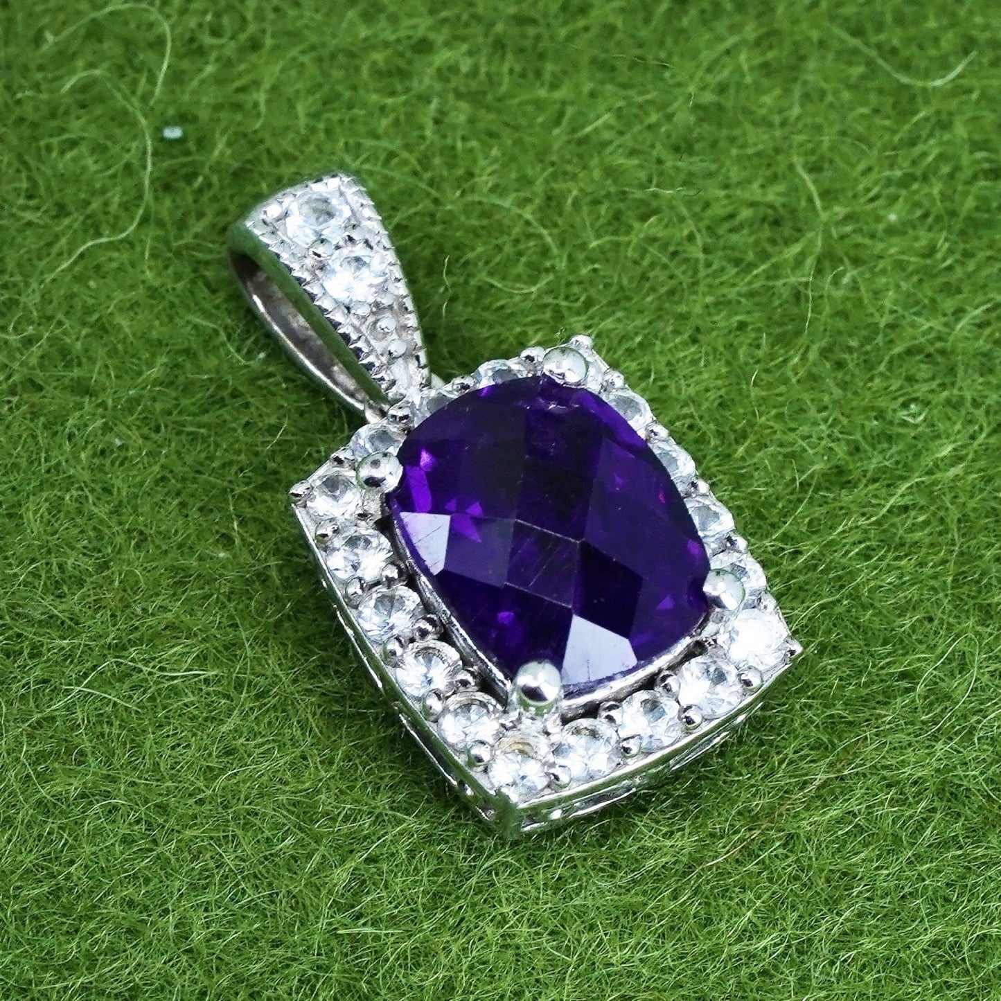 Vintage Sterling 925 silver handmade pendant with amethyst and cz