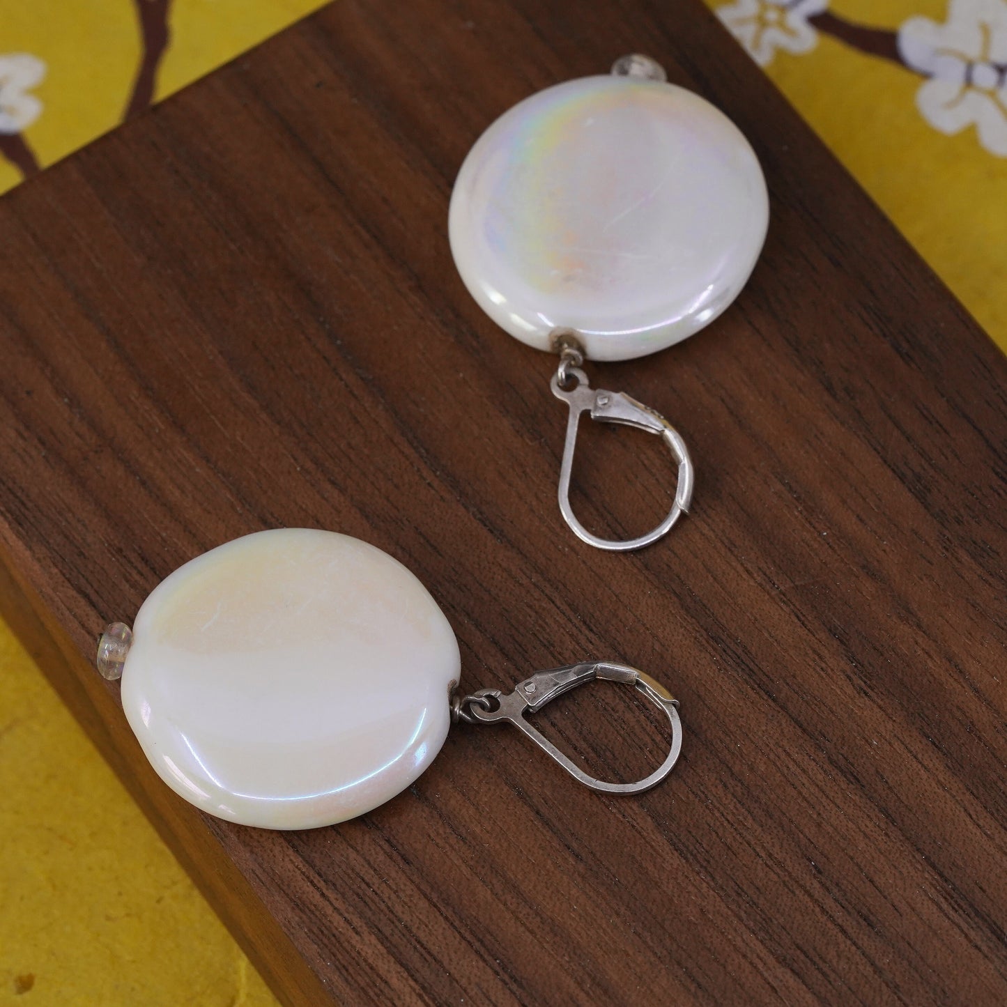 Vintage Sterling 925 silver handmade earrings with white mother of pearl