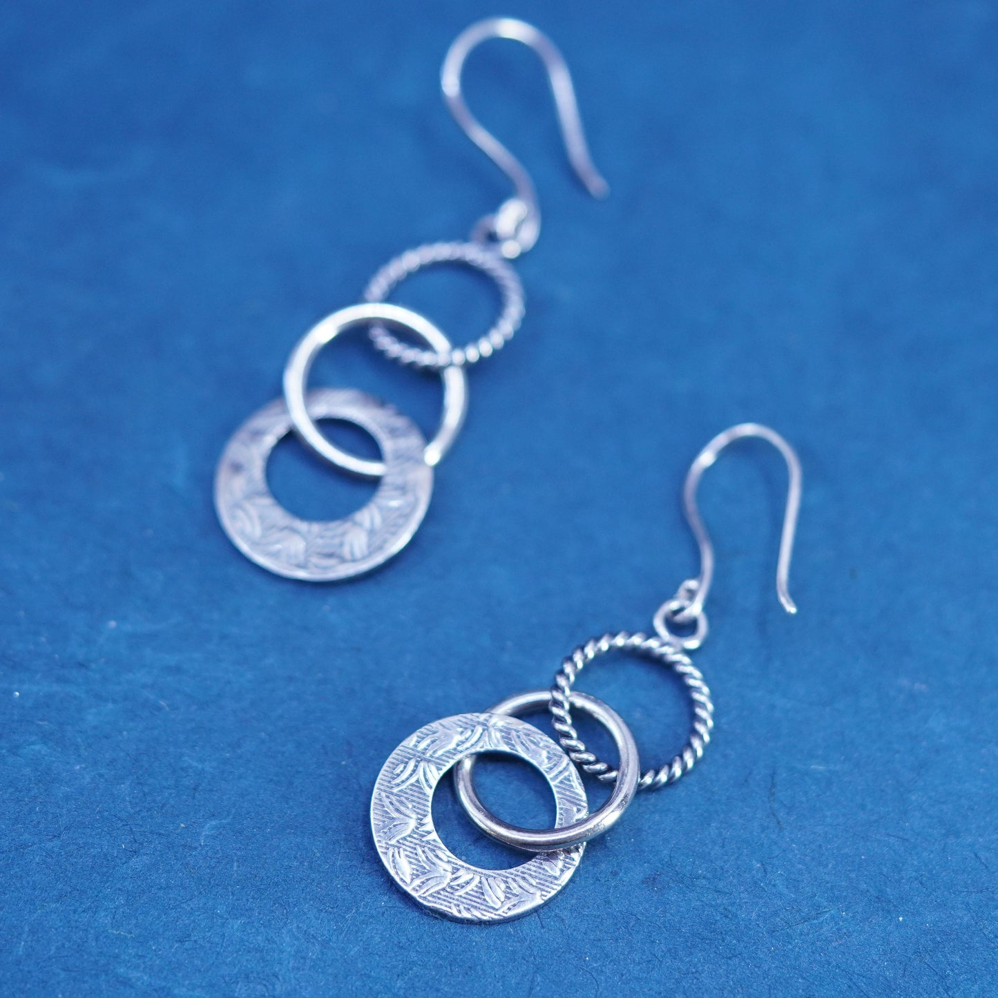 vtg SILPADA sterling Silver 925 Freeform circle Textured Link Circle Earrings