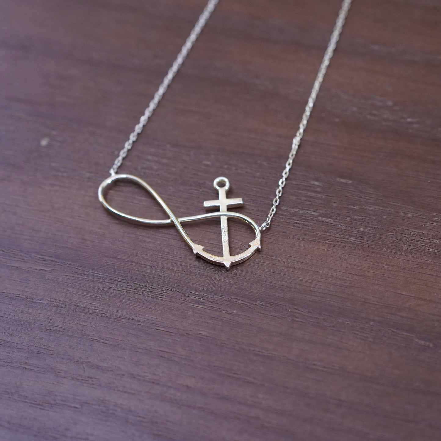 16+2”, vermeil gold Sterling silver necklace, 925 chain infinity loop cross